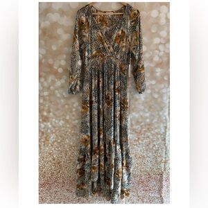 Anthropologie Floral Maxi Dress - Blue and Brown